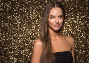 Woman with glowing, flawless skin for the holidays